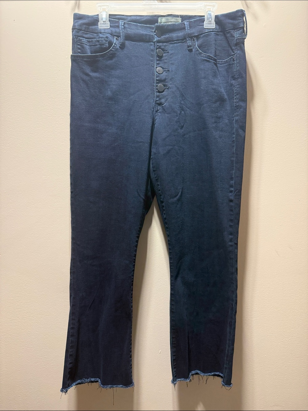 Dear John Navy Button-Fly Stretch Pants with Raw Hem